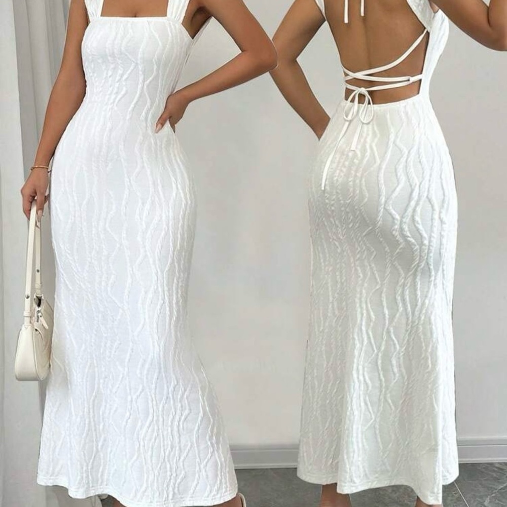 Elegant White Sheath Dress with Square Neck